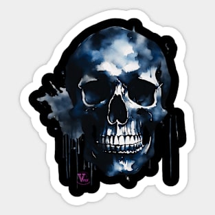 Blue Watercolor Skull Sticker